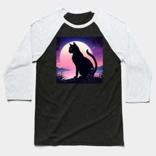 Black cat silhouette with moon Baseball T-Shirt